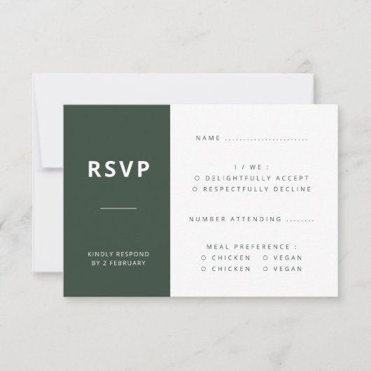 Dunkelgrün | Moss Minimalistisch Scandi Modern Wed RSVP Karte (Vorderseite)