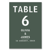 Dunkelgrün | Moss Minimalistisch Scandi Modern Wed Tischnummer (Rückseite)