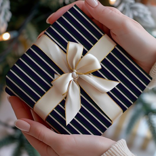 Dunkelgrün & Navy gestreift Geschenkpapier