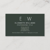 Dunkelgrün QR-Code Monogram Minimalistisch Modern Visitenkarte (Rückseite)