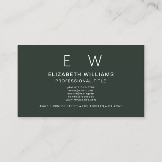 Dunkelgrün QR-Code Monogram Minimalistisch Modern Visitenkarte (Rückseite)