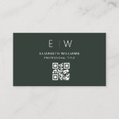 Dunkelgrün QR-Code Monogram Minimalistisch Modern Visitenkarte (Vorderseite)