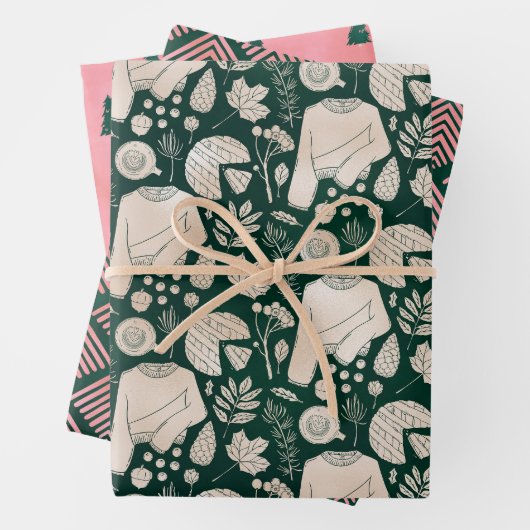 Dunkelgrün & rosa Chic Urlaub Geschenkpapier Set (Beispiel)