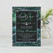 Dunkelgrün & Silberne Imitate Glitzer Agate Birthd Einladung (Stehend Vorderseite)