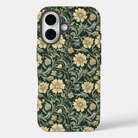 Dunkelgrün stilisierte gelbe Blumen Muster  Case-Mate iPhone Hülle (Rückseite)