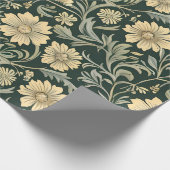 Dunkelgrün stilisierte gelbe Blumen Muster Geschenkpapier (Ecke)