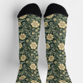 Dunkelgrün stilisierte gelbe Blumen Muster Socken (Oben)