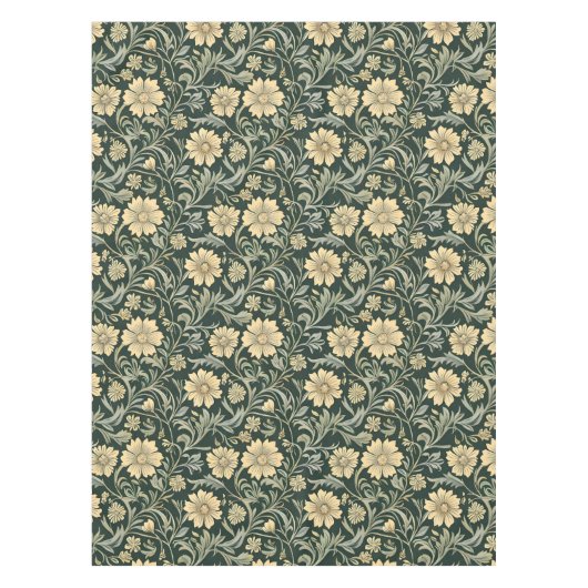 Dunkelgrün stilisierte gelbe Blumen Muster Tischdecke (Vorderseite)
