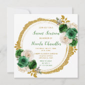 Dunkelgrün und Gold Elegante Blume 16 . Geburtstag Einladung (Vorderseite)