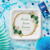 Dunkelgrün und Gold Elegante Blume 16 . Geburtstag Pappteller (Party)