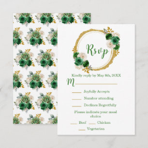 Dunkelgrün und Gold Elegante Blumen Sweet Sixteen RSVP Karte