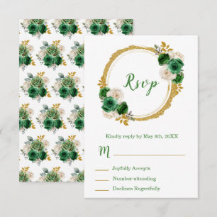 Dunkelgrün und Gold Elegante Blumen Sweet Sixteen RSVP Karte