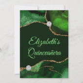 Dunkelgrün und Gold Imitats Glitzer Agate Quincean Einladung (Rückseite)