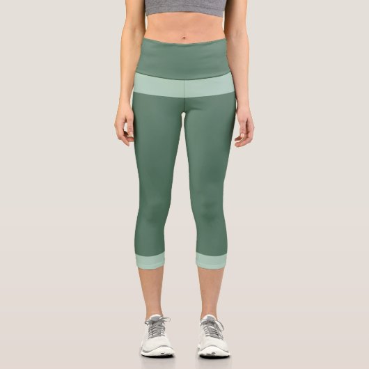 Dunkelgrün und Pastellgrün Capri Leggings (Vorderseite)