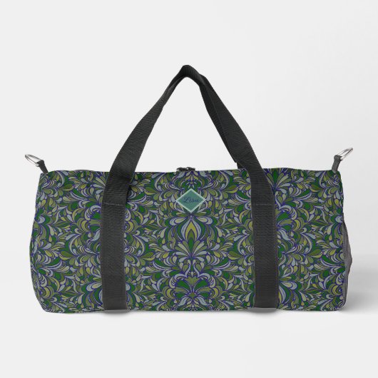Dunkelgrün und Periwinkle Art Nouveau Cut Sew Bag Duffle Bag (Vorderseite)