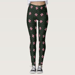 Dunkelgrün und rosa geometrisches Muster Leggings