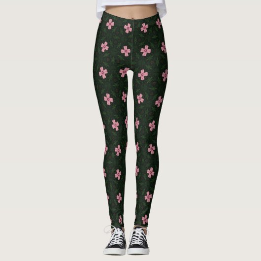 Dunkelgrün und rosa geometrisches Muster Leggings (Vorderseite)
