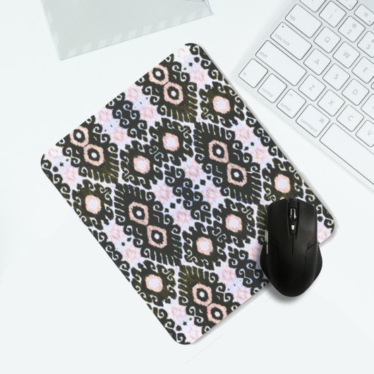Dunkelgrün und rosa Ikat Mousepad