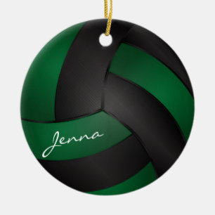 Dunkelgrün und Schwarz personalisieren Volleyball Keramikornament