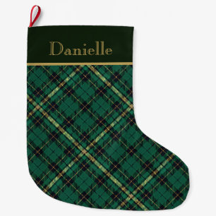 Dunkelgrün und Schwarz Tartan Großer Weihnachtsstrumpf