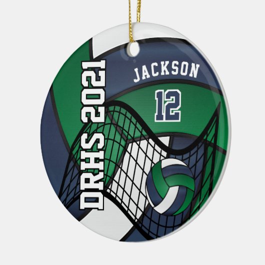 Dunkelgrün, Weiß und Navy Volleyball 🏐 Keramik Ornament (Links)