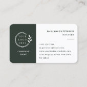 Dunkelgrün-weiße Logo QR-Code Minimalistisch moder Visitenkarte (Vorderseite)