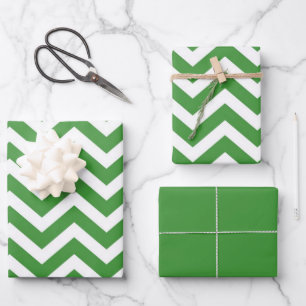 Dunkelgrün-weißes Chevron-Hochzeits-Geburtstag Geschenkpapier Set