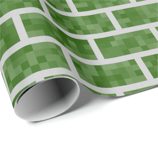 Dunkelgrüne 8-BitPixelated Art-Ziegelsteine Geschenkpapier (Rolleneckpunkt)