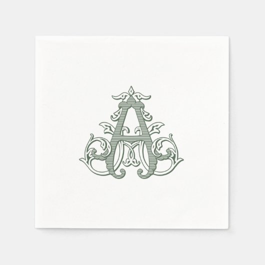 Dunkelgrüne "A" Monogramm Cocktailservietten Serviette (Vorderseite)