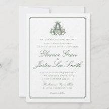 Dunkelgrüne "A" Monogramm-Hochzeitseinladung