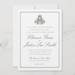Dunkelgrüne "A" Monogramm-Hochzeitseinladung Einladung