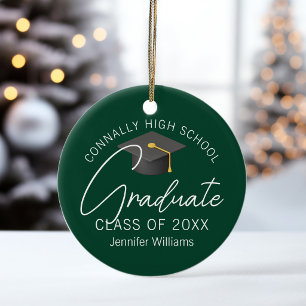 Dunkelgrüne Abschlussfoto-Persönliche Weihnachten Keramik Ornament