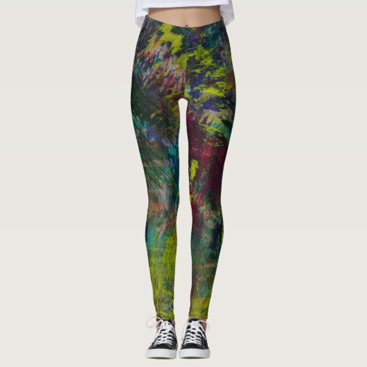 Dunkelgrüne Abstrakte Leggings (Vorderseite)
