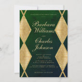 Dunkelgrüne Aquarellgoldverheiratung Glitzer Einladung (Vorderseite)