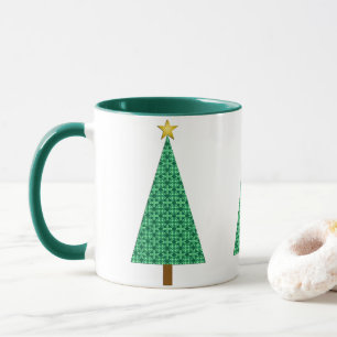 Dunkelgrüne Arabesque Moderne WeihnachtsbaumTasse Tasse