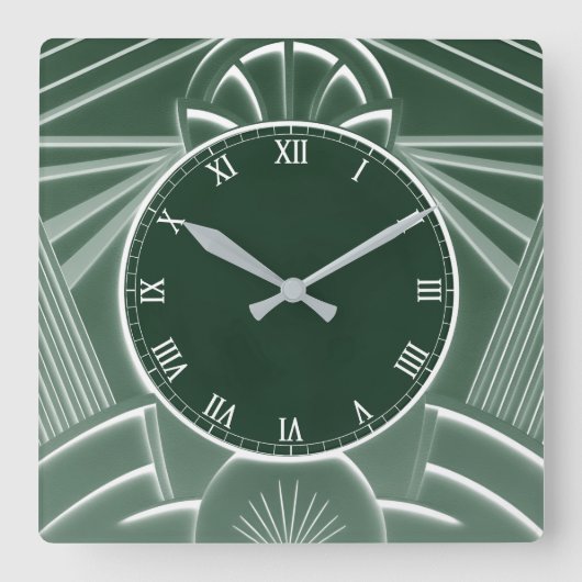 Dunkelgrüne Art Deco Uhr - Stilvolle Abstrakte Lin (Vorderseite)