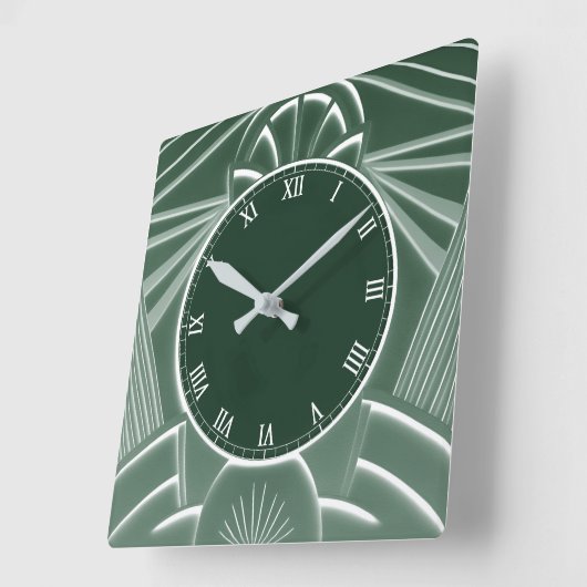 Dunkelgrüne Art Deco Uhr - Stilvolle Abstrakte Lin (Winkel)
