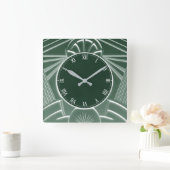 Dunkelgrüne Art Deco Uhr - Stilvolle Abstrakte Lin (Zuhause)