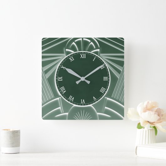 Dunkelgrüne Art Deco Uhr - Stilvolle Abstrakte Lin (Zuhause)