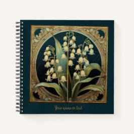 Dunkelgrüne Art Nouveau Convallaria majalis Notizblock
