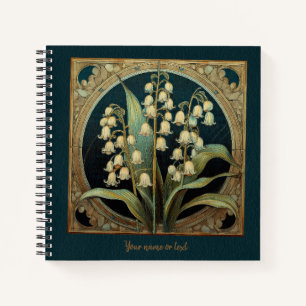 Dunkelgrüne Art Nouveau Convallaria majalis Notizblock