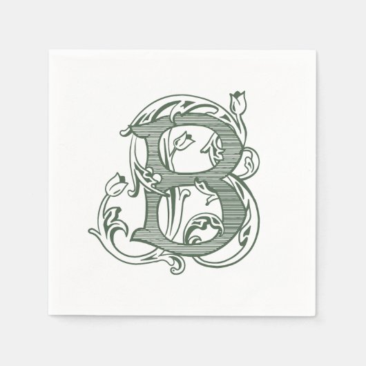 Dunkelgrüne "B" Monogramm Cocktailservietten Serviette (Vorderseite)