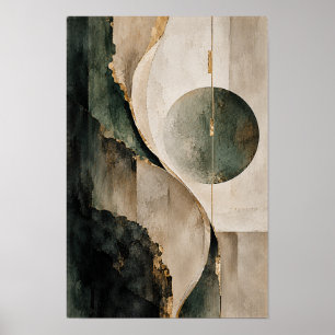 Dunkelgrüne Beige Geometrische Kreis Abstract Wand Poster