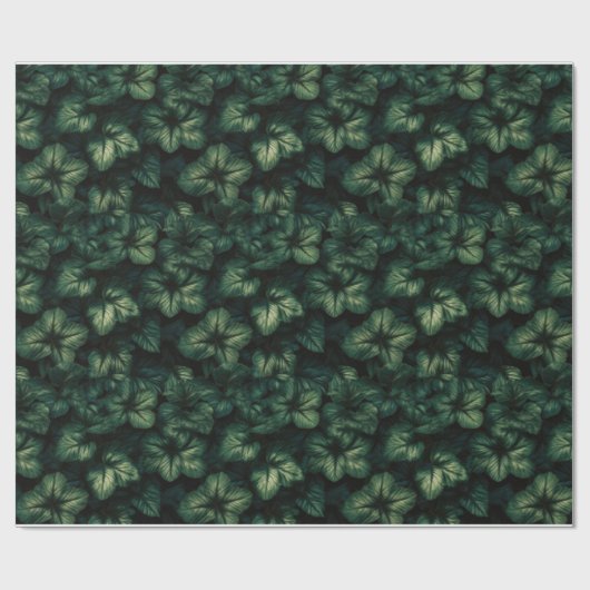 Dunkelgrüne Blätter Geschenkpapier (Flach)
