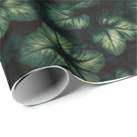 Dunkelgrüne Blätter Geschenkpapier (Rolleneckpunkt)