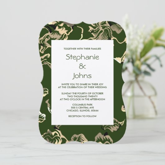 Dunkelgrüne Blätter Klassische Silberhochzeit Einladung (Stehend Vorderseite)