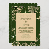 Dunkelgrüne Blätter Muster Elegante Hochzeit Einladung (Vorne/Hinten)