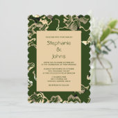 Dunkelgrüne Blätter Muster Elegante Hochzeit Einladung (Stehend Vorderseite)
