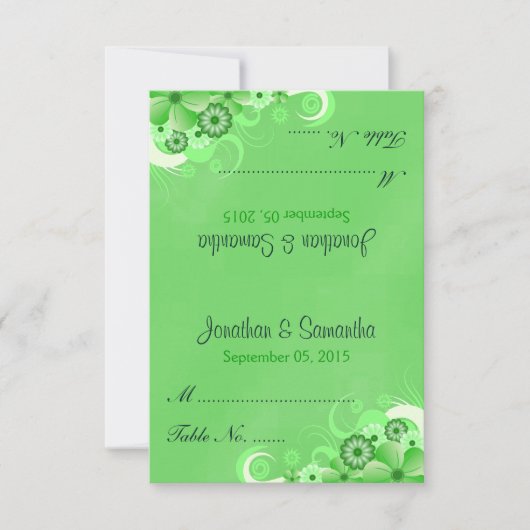 Dunkelgrüne, blumengedeckte Hochzeitstische Platzk Einladung (Vorderseite)