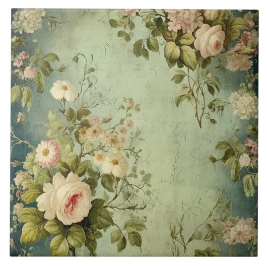Dunkelgrüne Blush-Rose Fliese (Vorderseite)